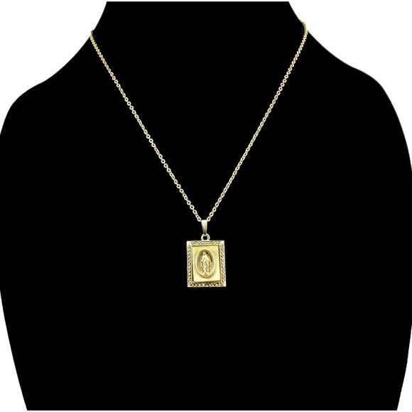 Vintage Sterling Silver Mother of Pearl Marcasite Our Lady Pendant Necklace 18" - Picture 6 of 6